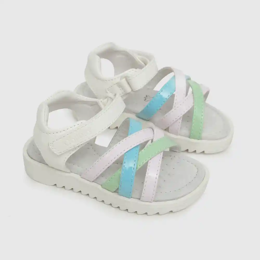 Sandalias Velcro De Niña Blanco Multicolor Talla 21