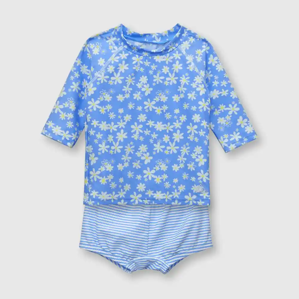 Traje De Baño Con Filtro Uv De Bebé Niña Azul Talla 36m