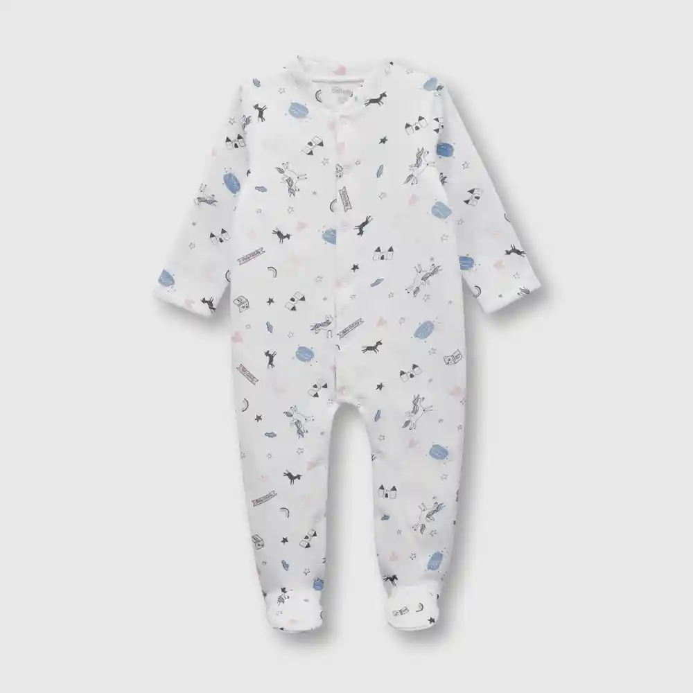 Pijama Franela Enterito De Bebé Niña Blanco T. 3/6 Meses