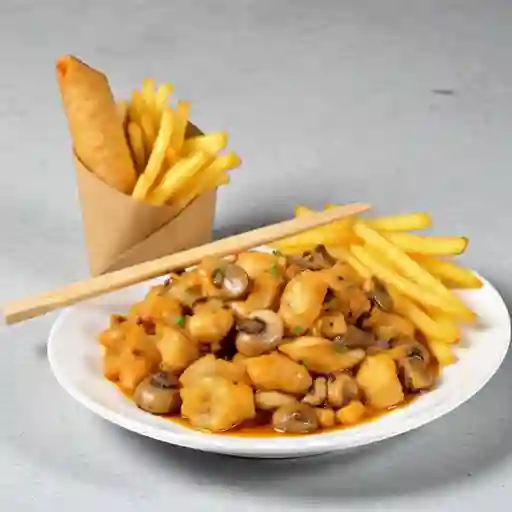 Combo pollo champiñón con papa frita