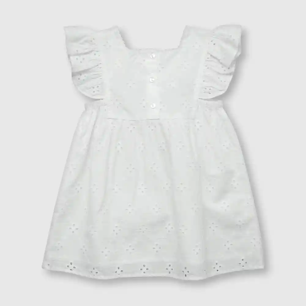 Vestido Manga Vuelos De Bebé Niña Blanco Talla 24m