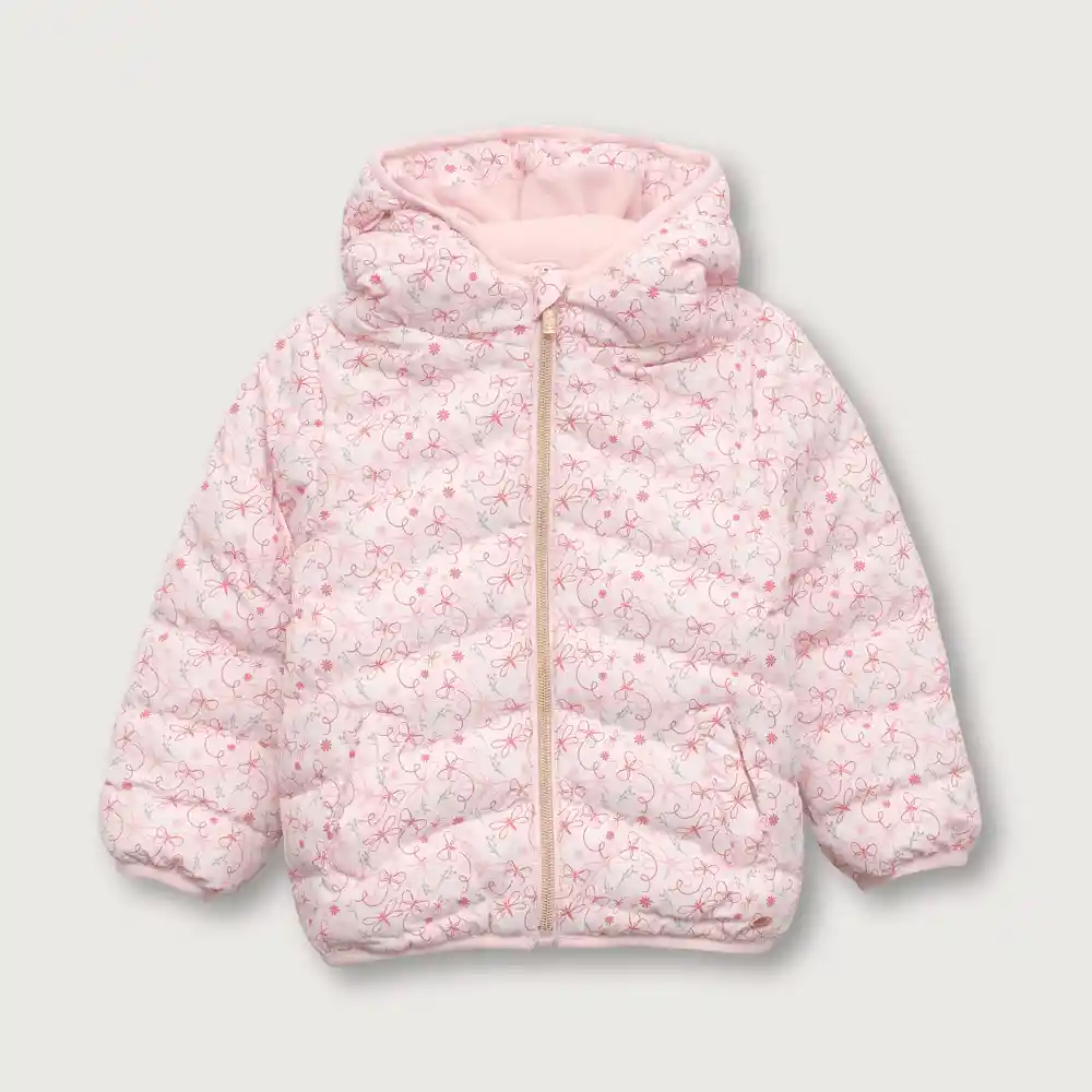 Parka Con Gorro Full Print De Niña Rosado Talla 2 Años