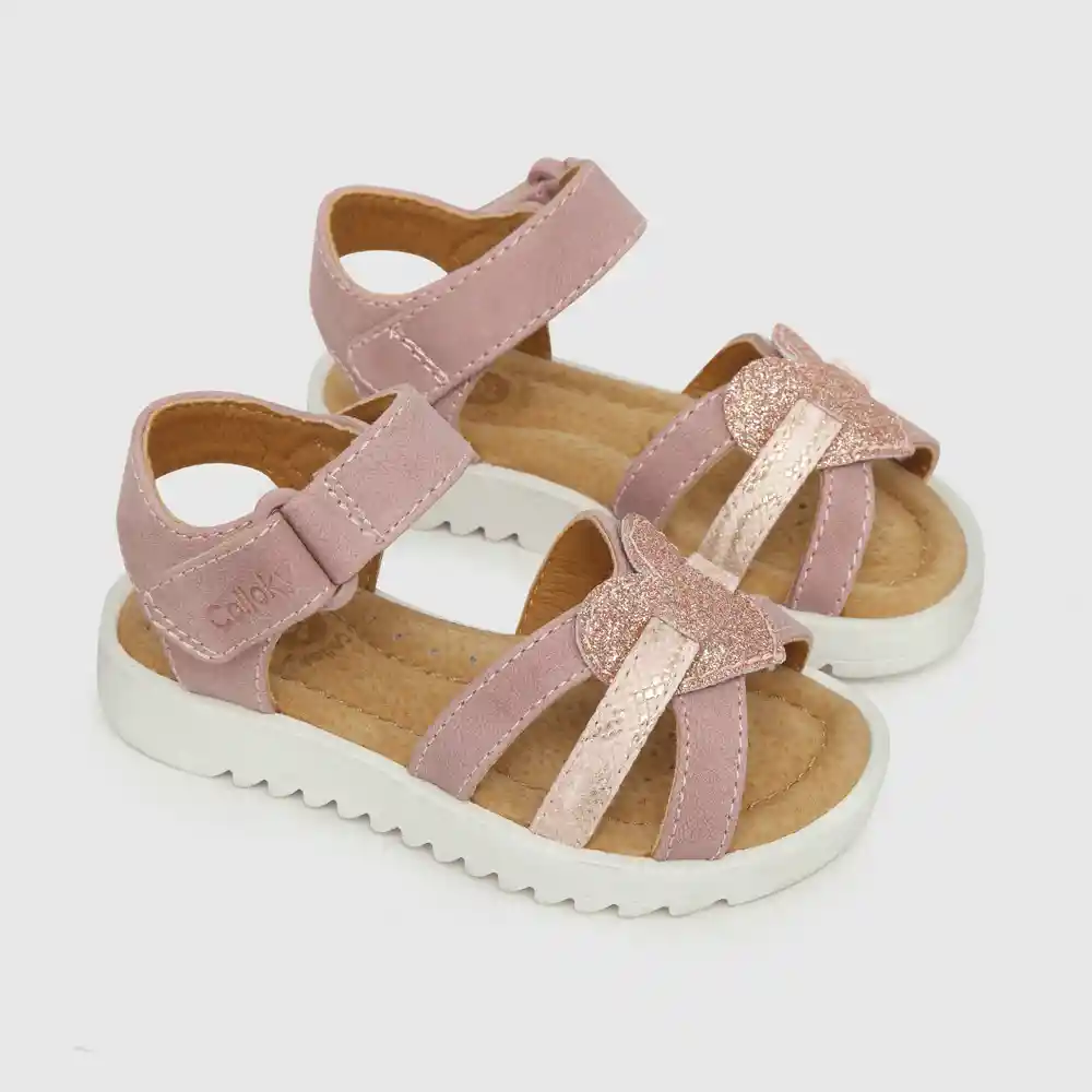Sandalias Velcro Corazón De Niña Rosado Talla 24