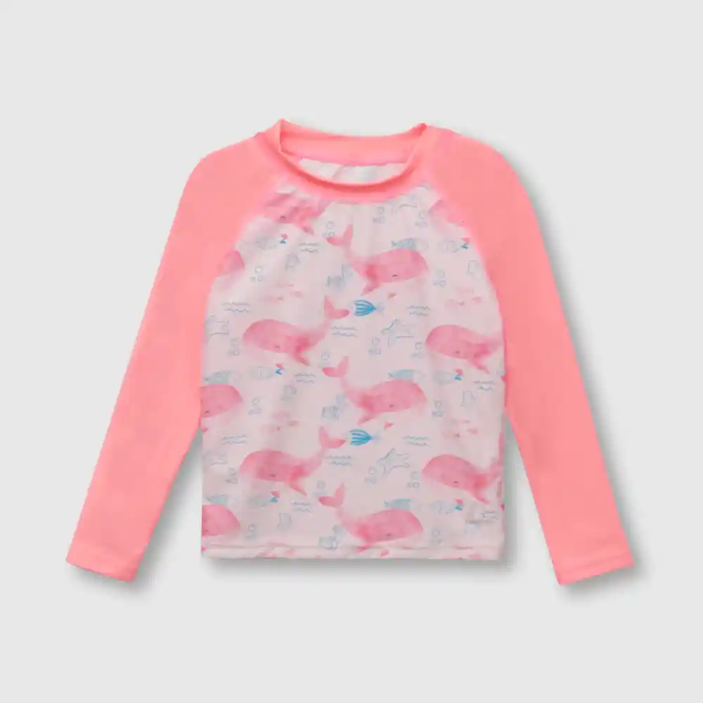 Polera Playa Con Filtro Uv De Niña Rosado Talla 3/6 M