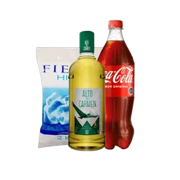Combo Alto Del Carmen Pisco + Coca Cola Original  + Fiesta Hielo