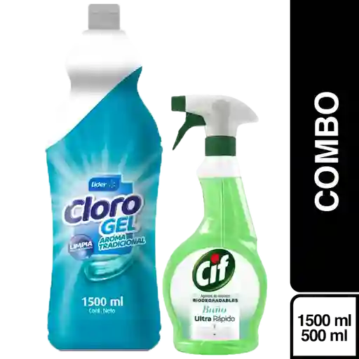 Combo Cloro Gel Tradicional + Cif Limpiador Para Bano L