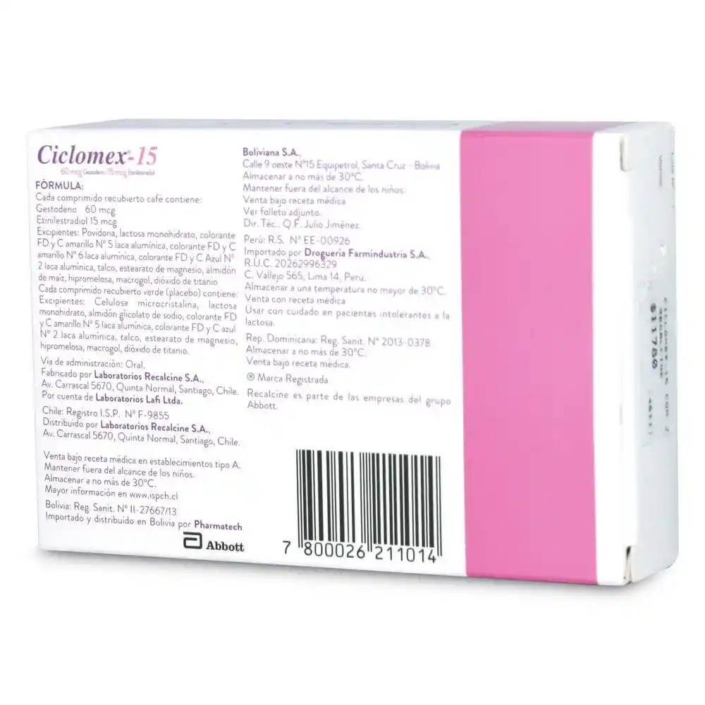  Cic Lomex 15 Gestodeno Etinilestradiol (60 Mcg/ 15 Mcg) 