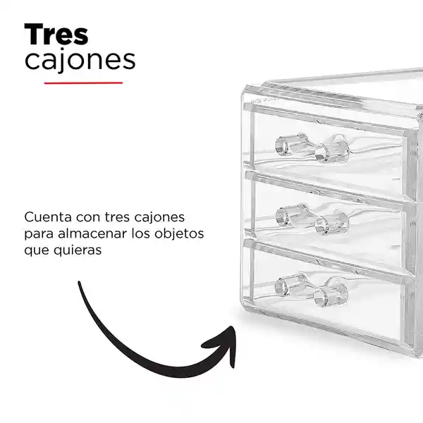Miniso Organizador Con 3 Cajones, Transparente, Chico