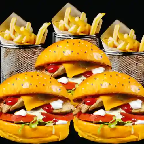 Promo 3 Burger de Pollo + 300Gr Papas F.