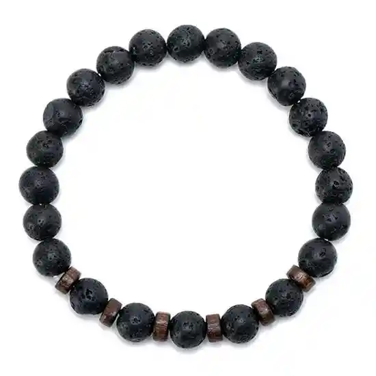 Pulsera de Piedras Naturales Volcánica y Madera