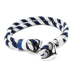 Pulsera Cuerda Con Ancla Plateada Azul Blanca