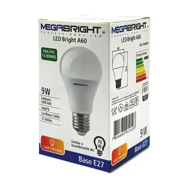Megabright Ampolleta Led Luz Cálida 9.5W E27