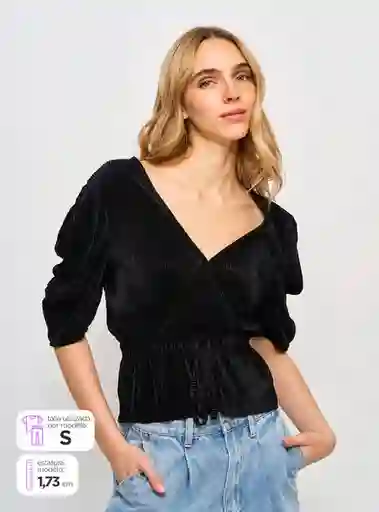 Index Blusa Manga Corta Decruce Color Negro M S24