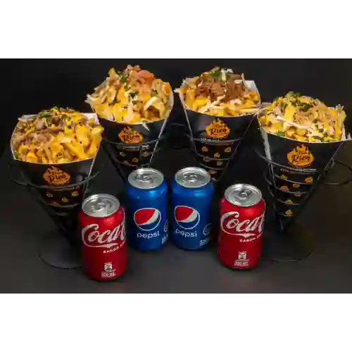 4 Conos 6 Salsas y 4 Bebidas