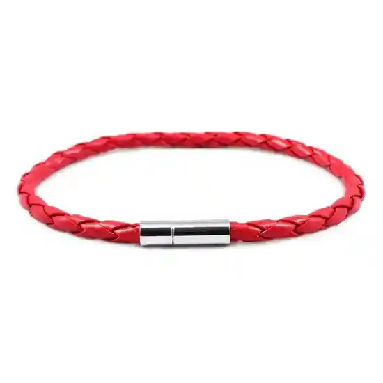 Pulsera Roja Protección Cuero Broche a Presión