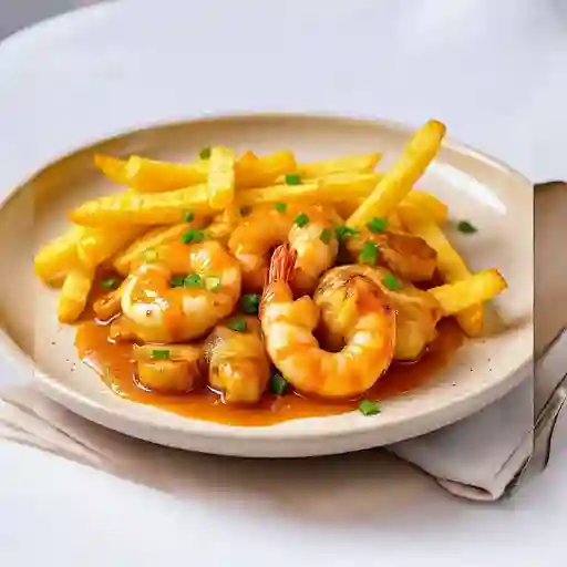 Pollo Con Camarones Con Papas Fritos