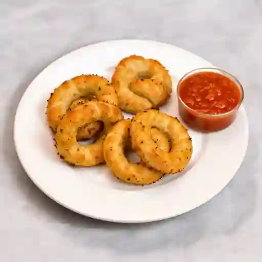 palitos de ajo + salsa de la casa mas 10 aros de cebolla