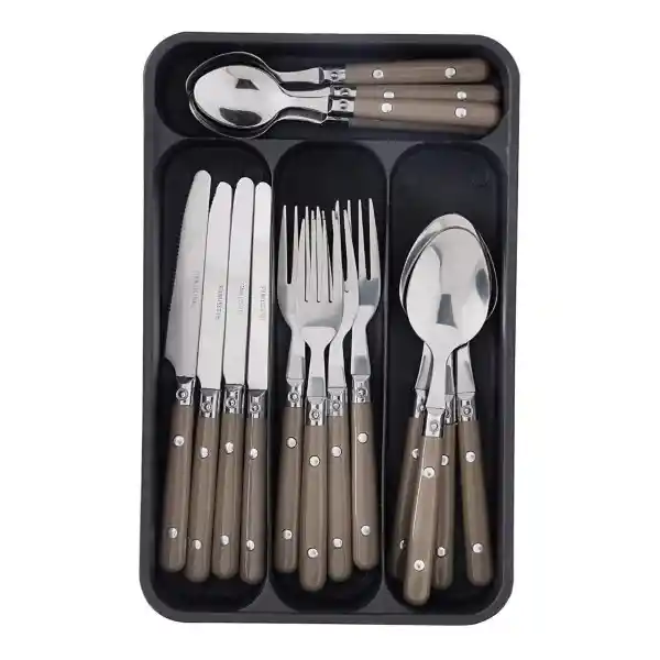 Kasa Set Cubiertos Gris + Bandeja