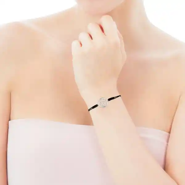 Tous Pulsera Silueta de Plata y Cordón Negro