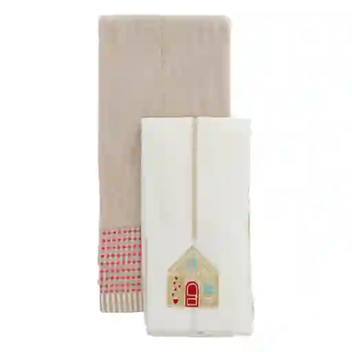 Set Toalla de Algodón Bordado Navidad Rosado Casaideas