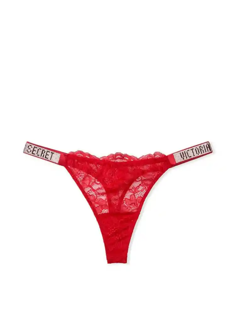 Victoria's Secret Panty Thong Con Tiras Brillantes Rojo Talla M