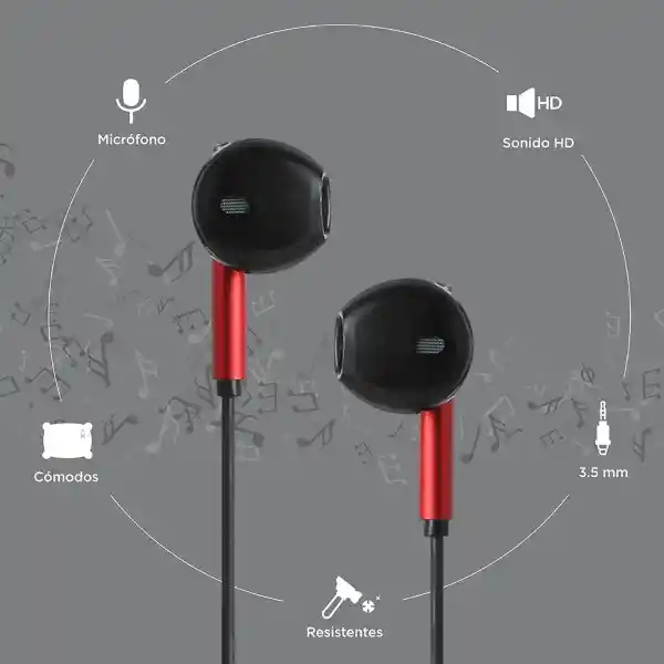 Miniso Audífonos Half In Ear Modelo Y668 Rojo y Negro 