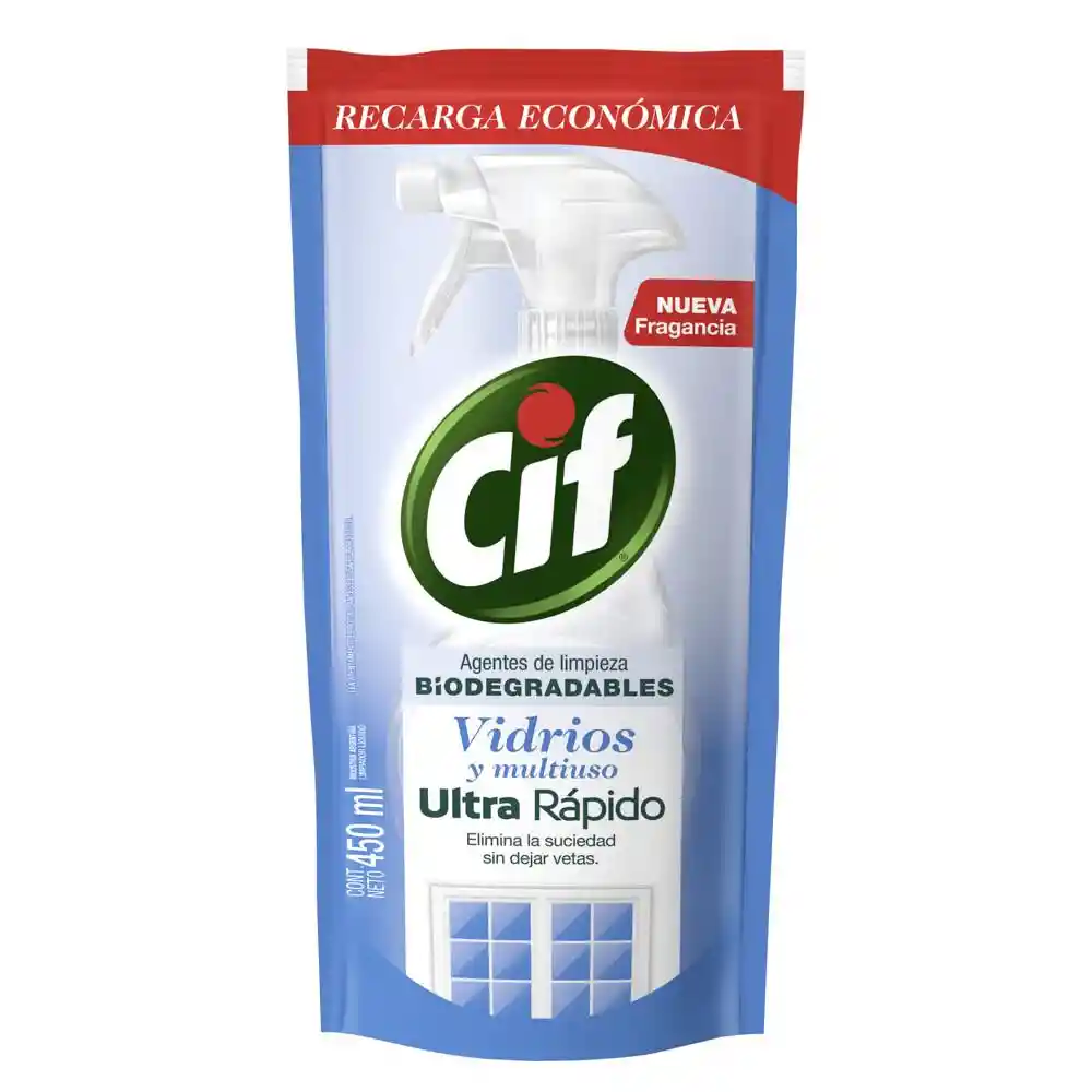 Cif Limpiador Recarga para Vidrios Superficies Delicadas