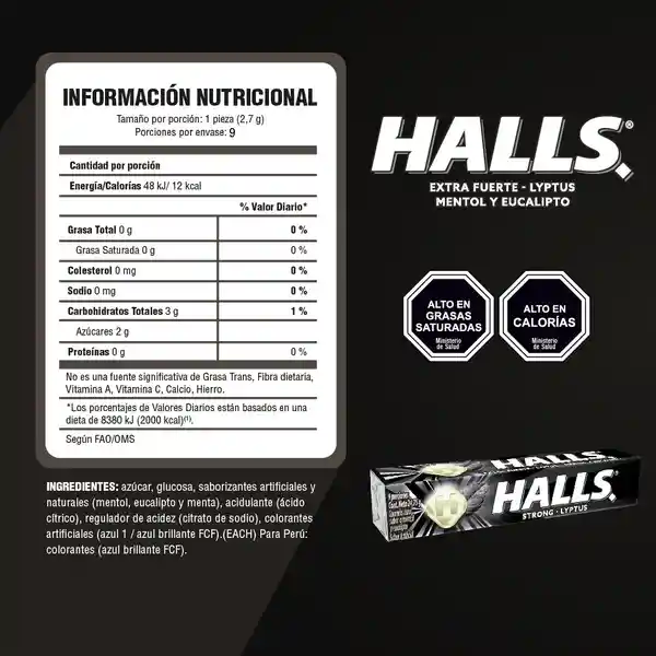 Halls Caramelo Duro Menta Extra Fuerte