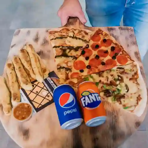 Promo 3 - Tres Slices + 2 Bebida en Lata y 6 Palitos de Ajo