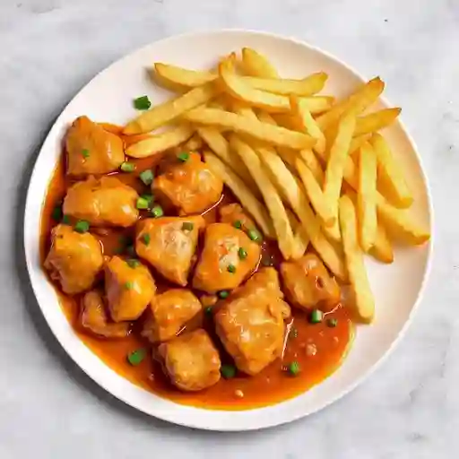 Pollo Mongoliano con Papas Fritas