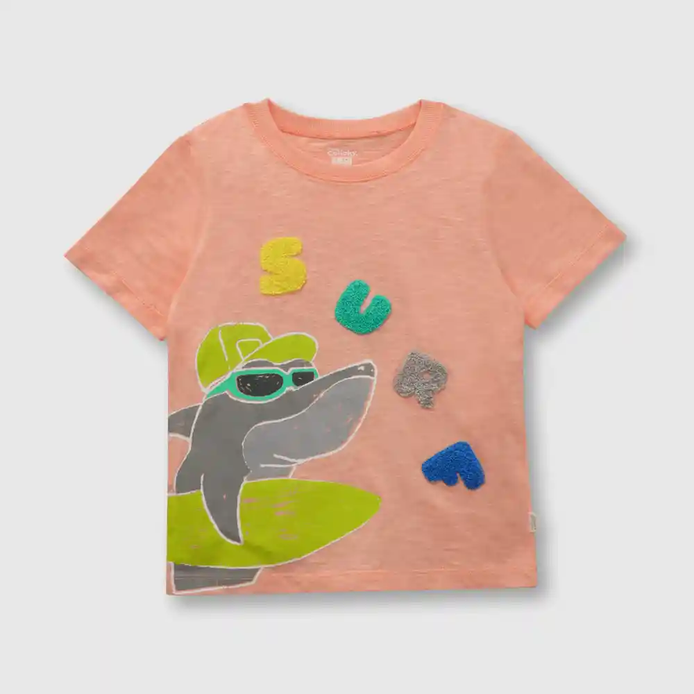 Polera Tiburon Surf De Niño Rosado Talla 12/18 Meses