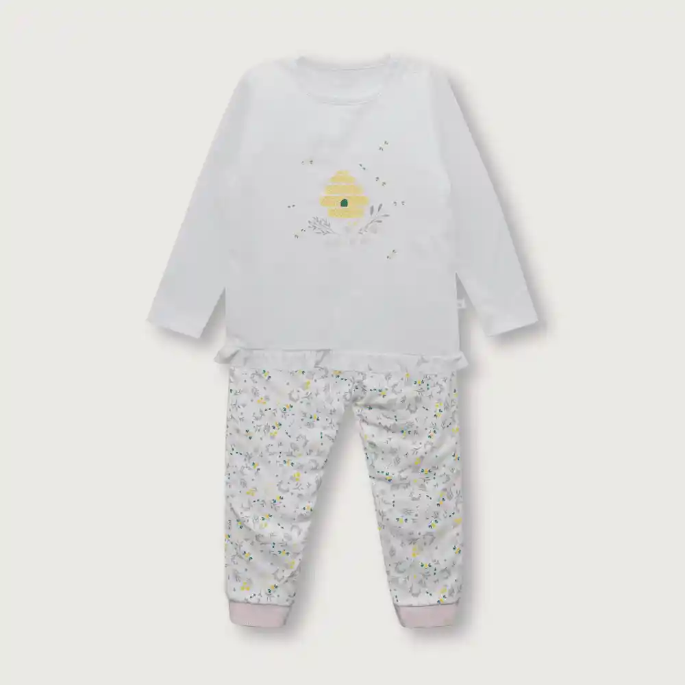 Pijama Largo Abejas Para Niña Blanco Talla 4a