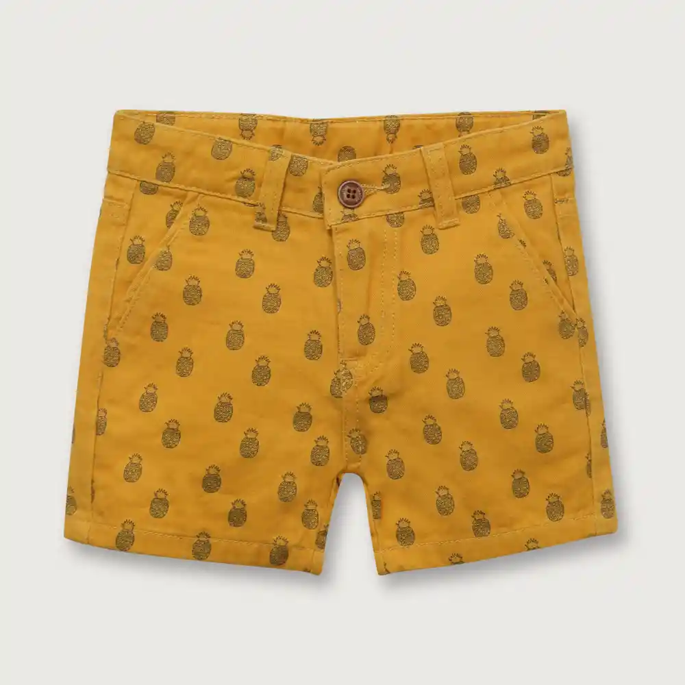 Bermuda Full Print De Piñas Para Niño Mostaza Talla 6m