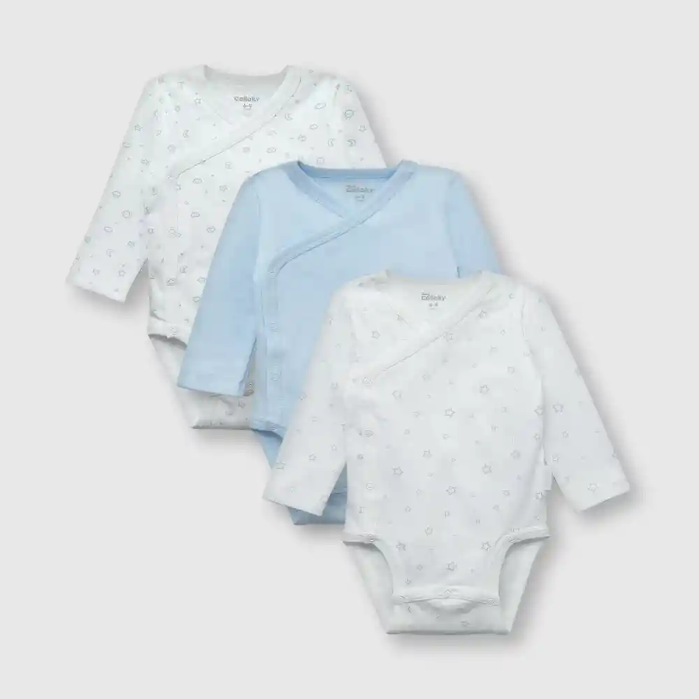 Pack Body De Algodón De Bebé Niño Celeste Talla 00m