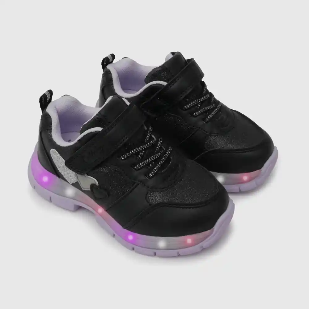 Zapatillas Luces De Niña Corazón Negro Talla 20
