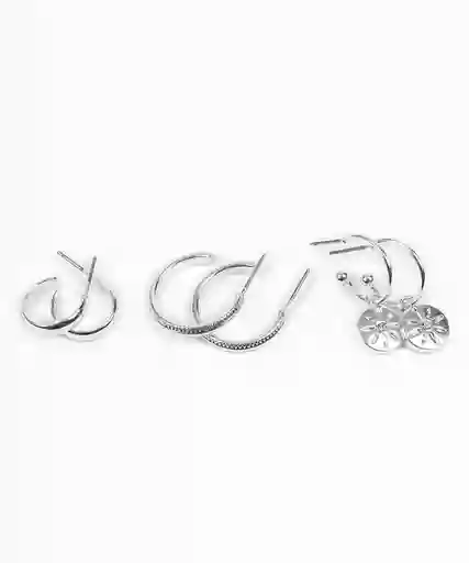 Pack de Argollas Plateadas Flor