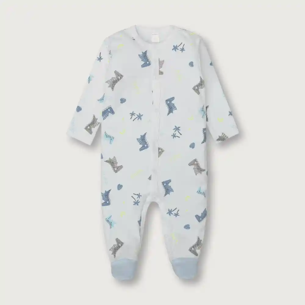 Pijama De Bebé Print Dinosaurios Niño Celeste Talla 3m