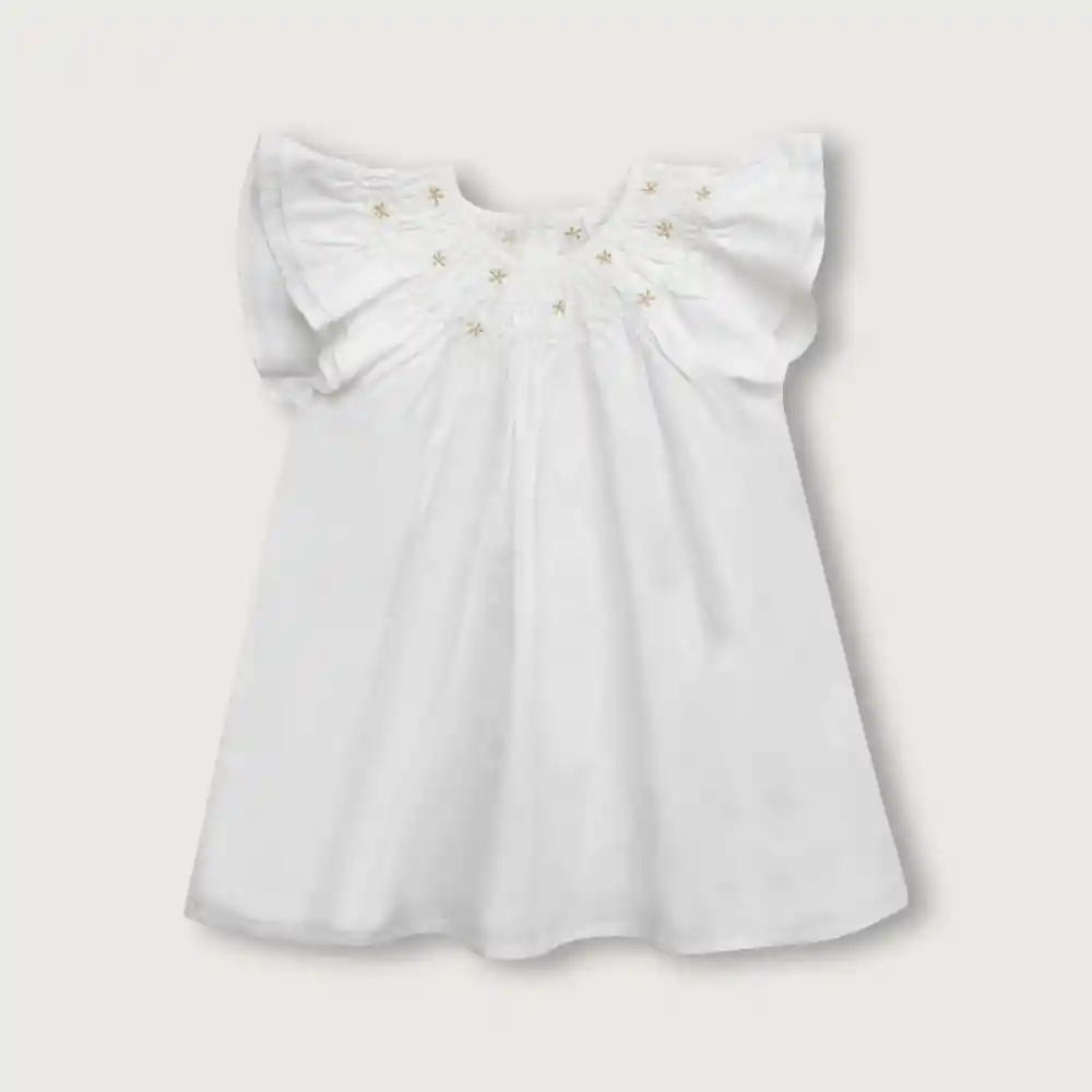 Vestido Con Manga Bordado Niño Blanco Talla 18 Meses