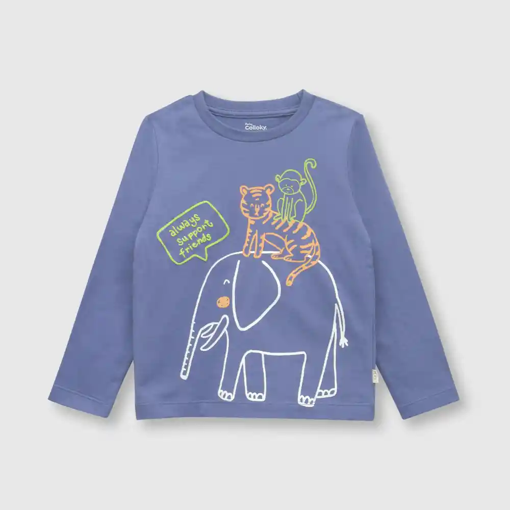 Polera Safari De Bebe Niño Azul Talla 9/12m