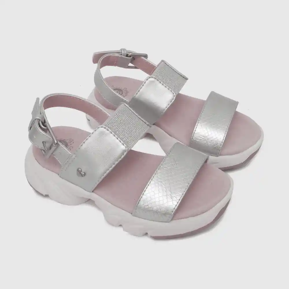 Sandalias Abierta Suela Chunky Plateado T. 20
