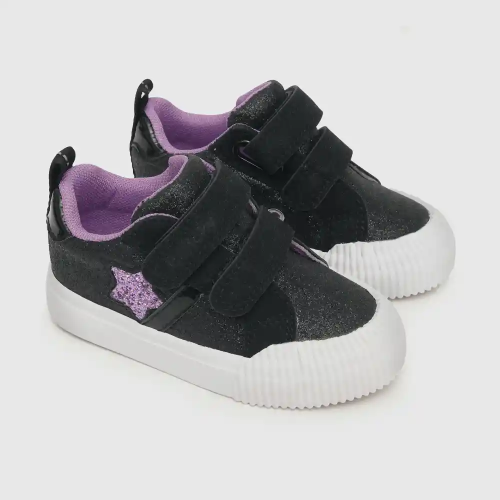 Zapatillas Dos Velcros Glitter Negro Talla 24