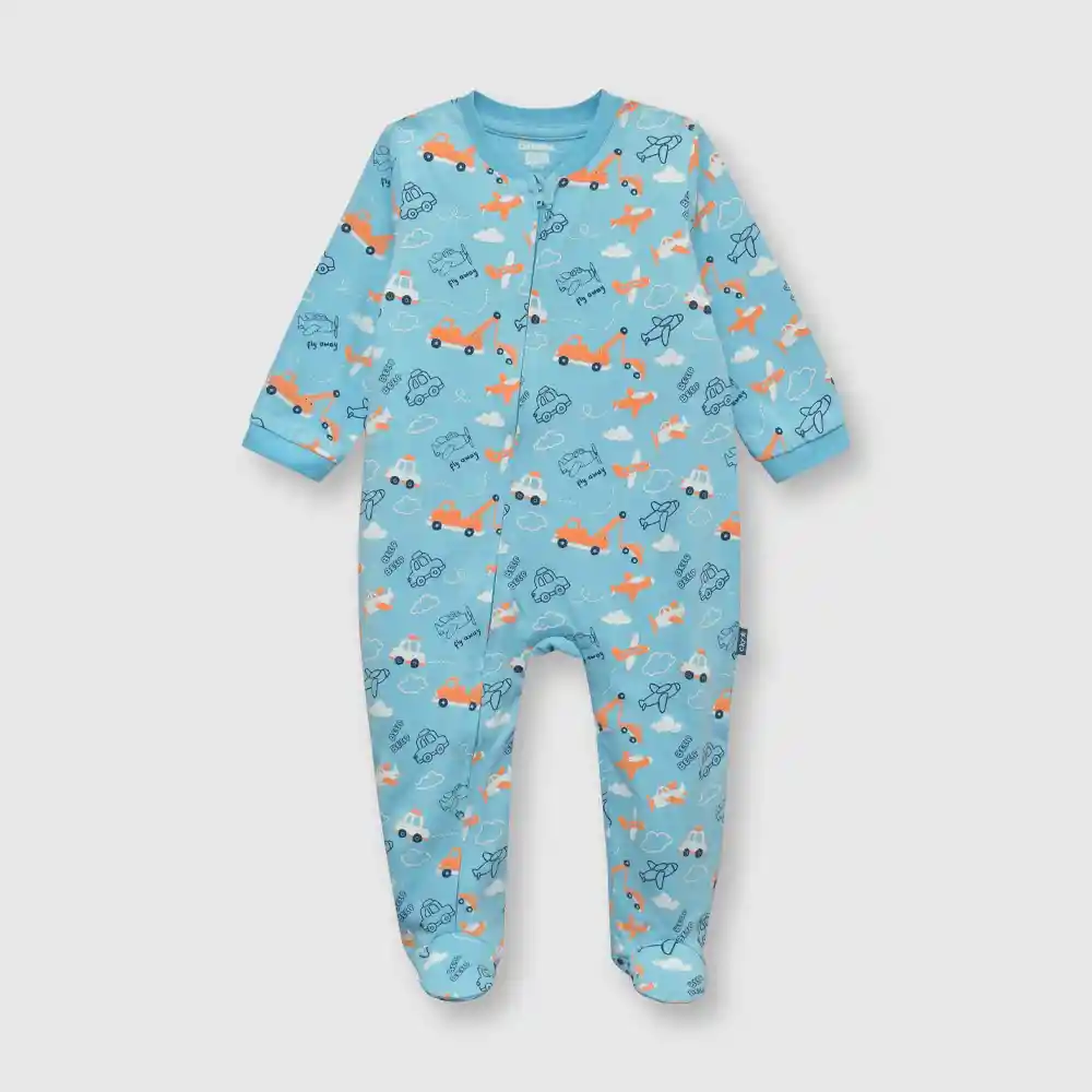 Pijama Algodón Bebé Niño Celeste Talla 6/9m