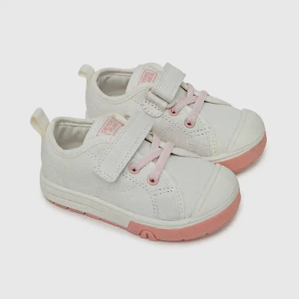 Zapatillas Velcro Elástico Lona De Niña Blanco Talla 22