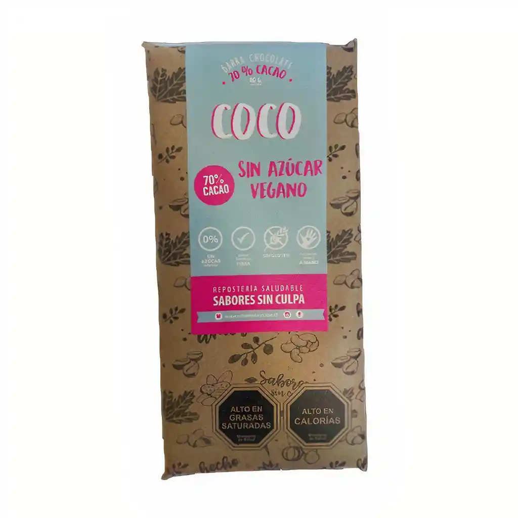 Sabores sin culpa Chocolate 70% Cacao Con Coco