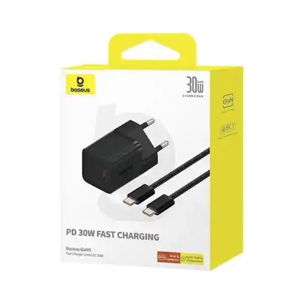 Baseus Cargador Mini Rápido 30W USB-C Con Cable Tipo C GaN5