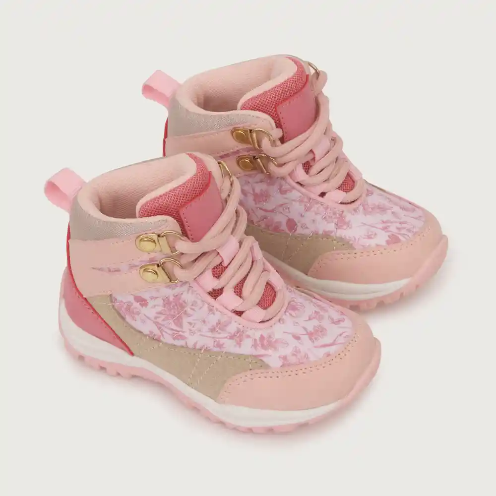 Botines Outdoor Flores De Niña Rosado Talla 24