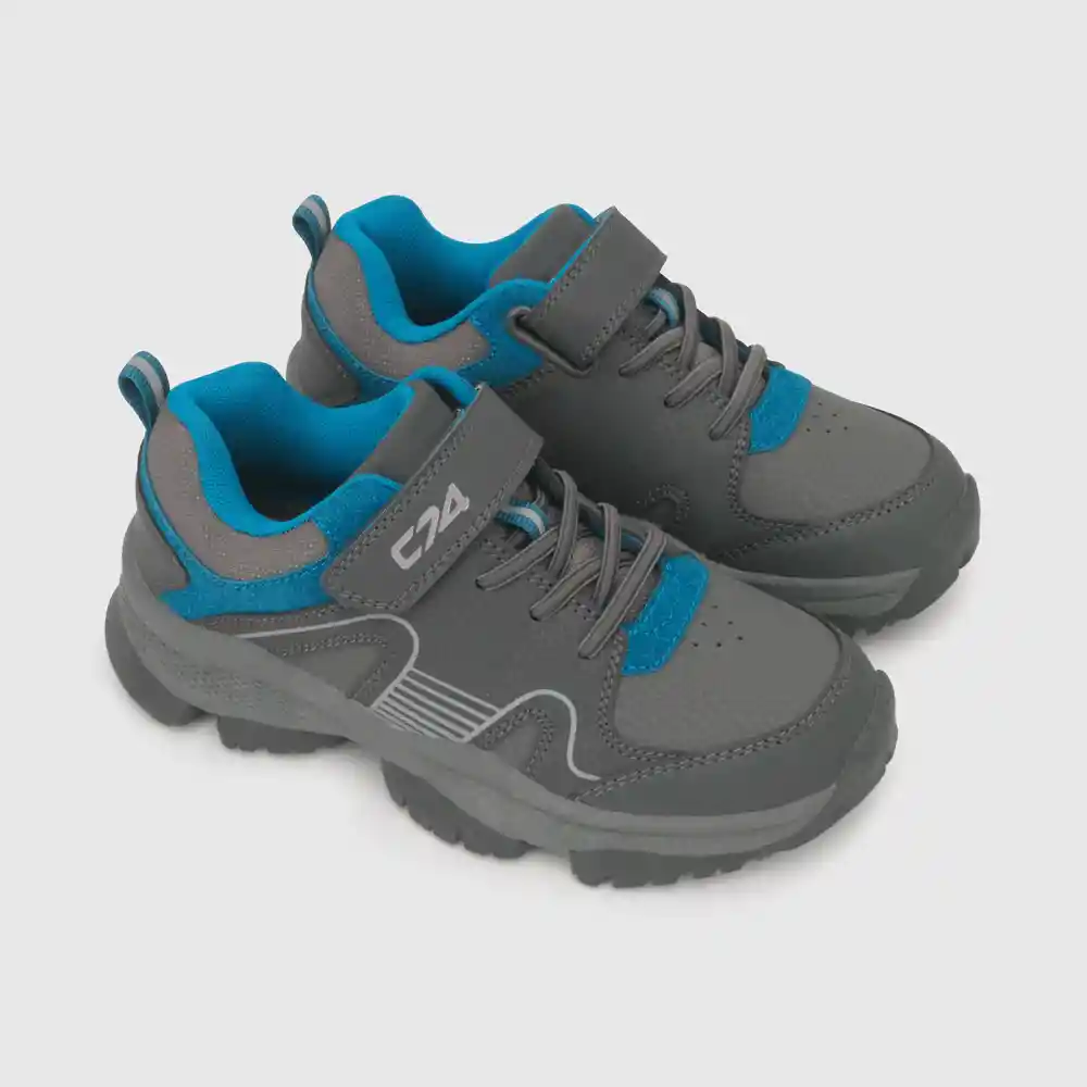 Zapatillas Outdoor Para Niño Gris Y Azul Talla 33