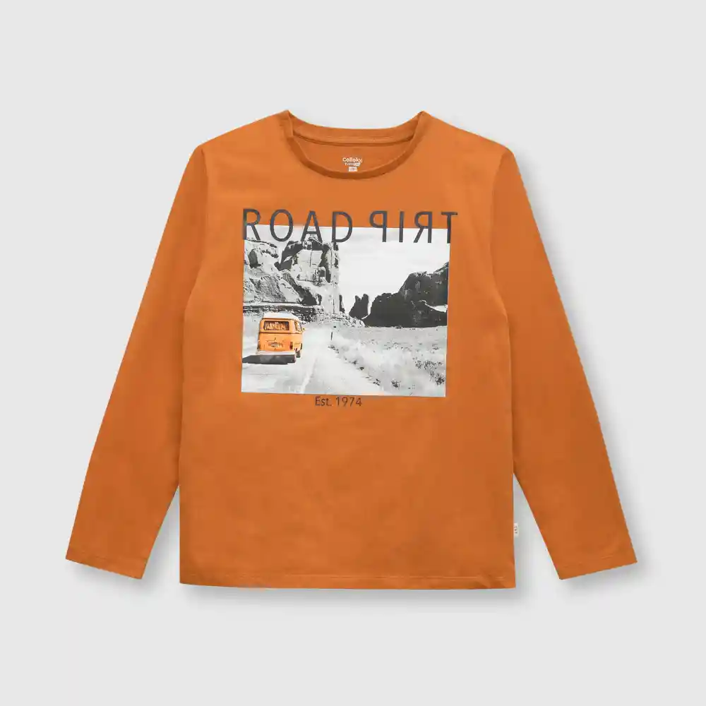 Polera Ruta De Niño Naranja Talla 8a