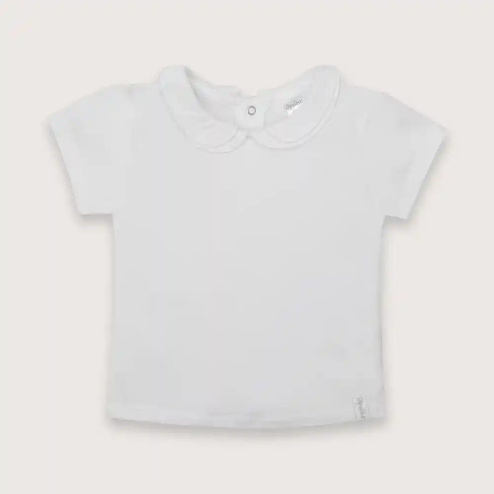 Polera Bebé Niño Doble Cuello Peter Pan Blanco Talla 9m