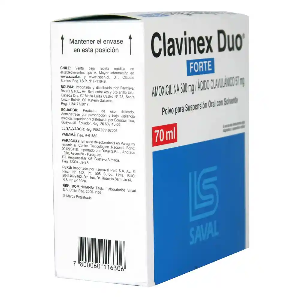 Clavinex Duo Forte (800 mg/57 mg) Polvo para Suspensión Oral con Solvente